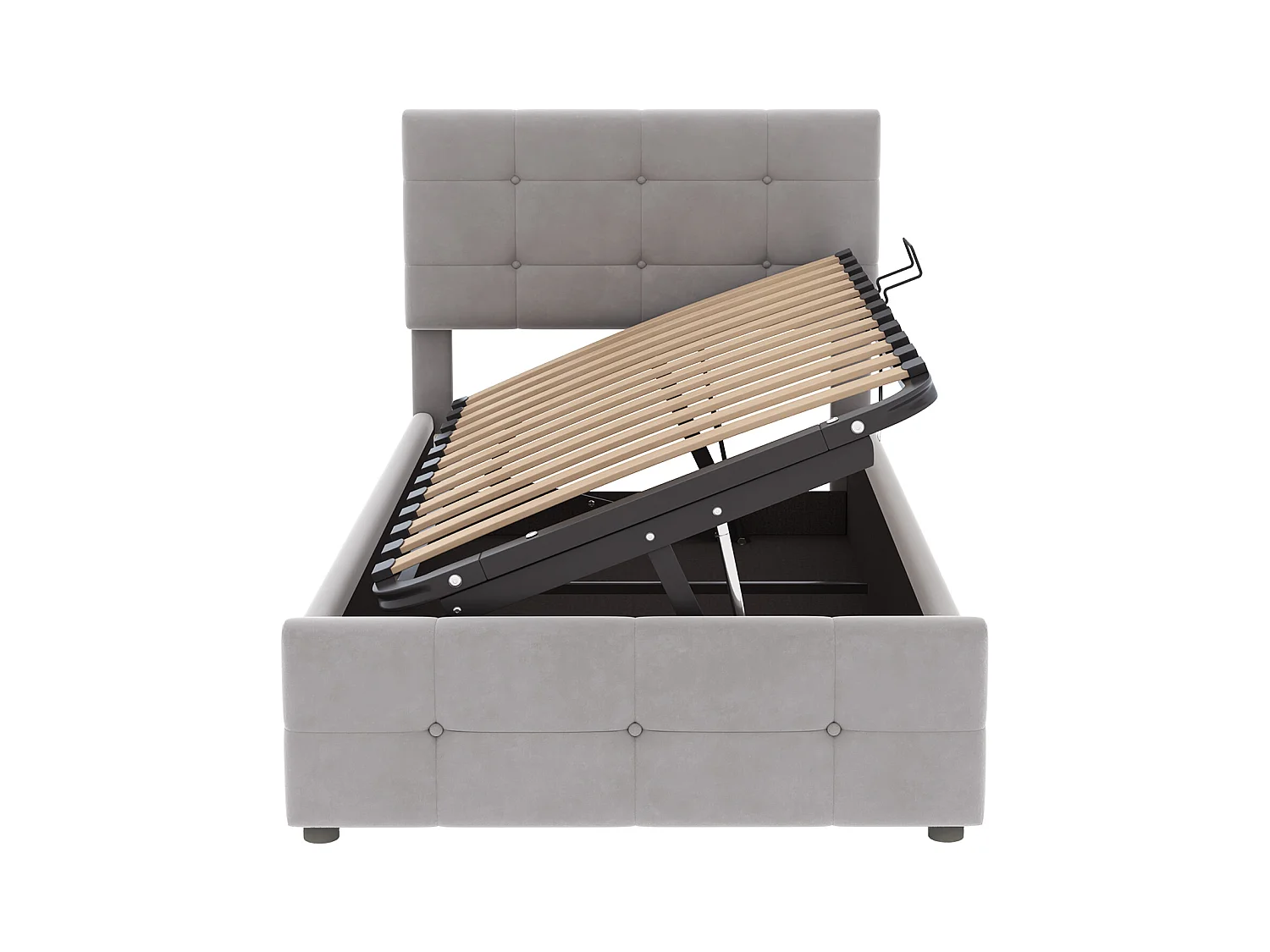 Lit enfant 90x200 cm, lit rembourré avec espace de rangement, tête de lit réglable, velours gris