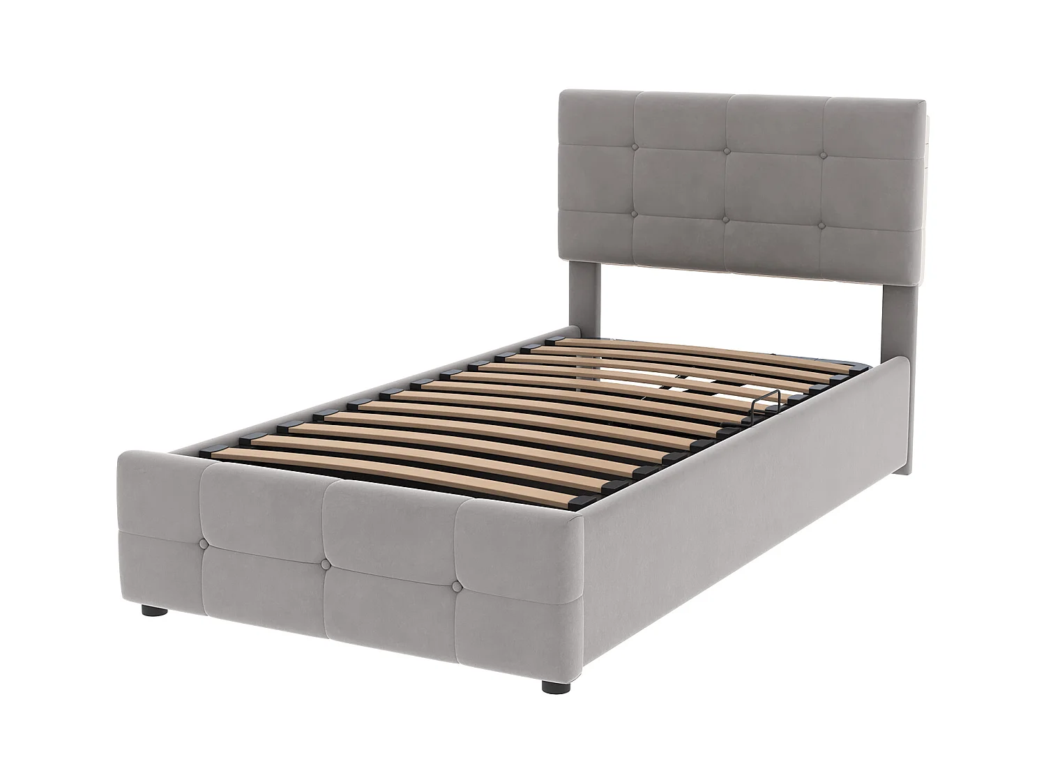 Lit enfant 90x200 cm, lit rembourré avec espace de rangement, tête de lit réglable, velours gris