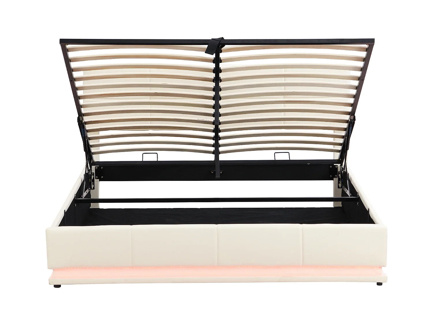 Lit rembourré 180x200 cm avec éclairage LED et espace de rangement hydraulique, beige