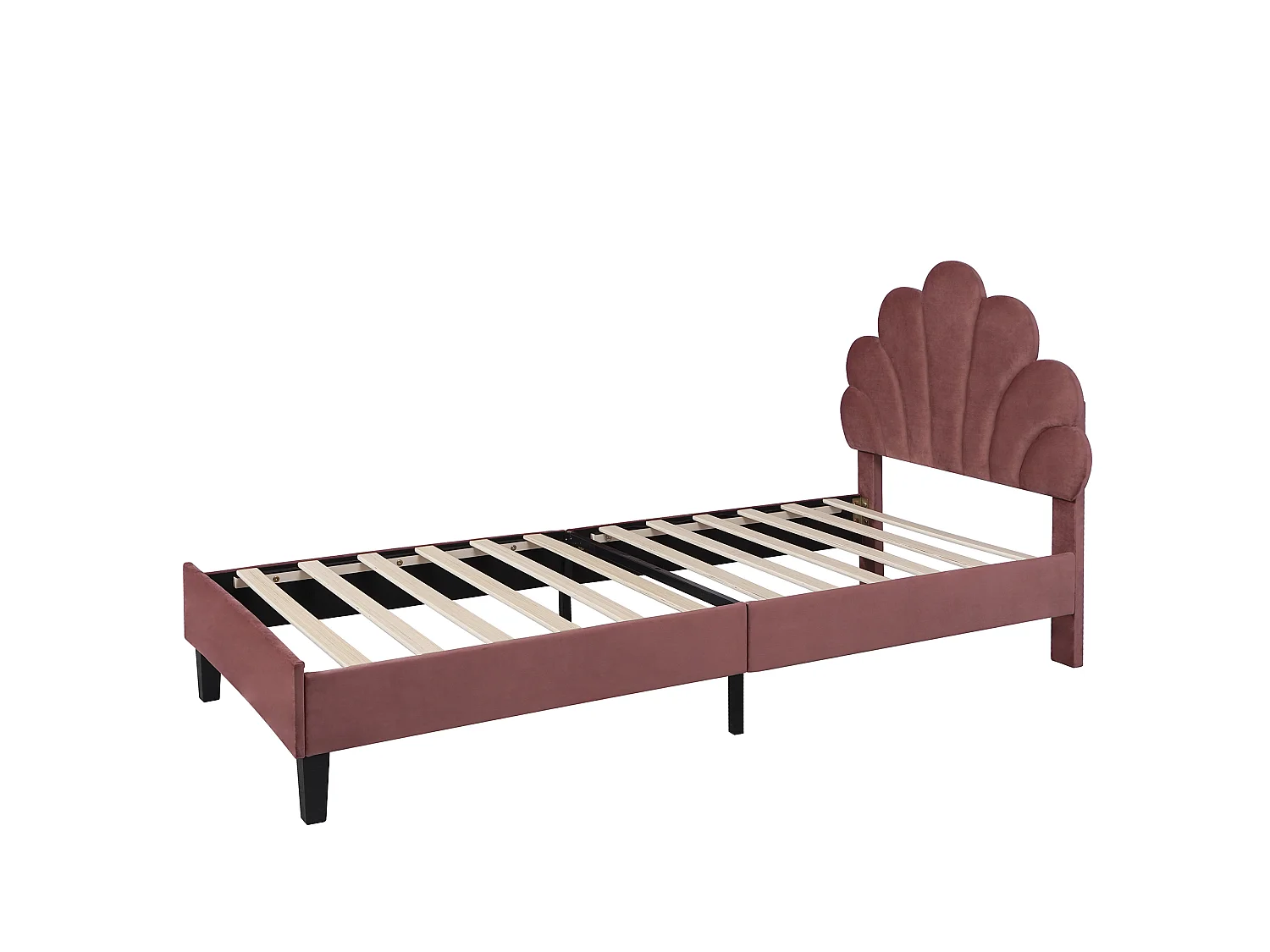Lit rembourré 90x200 cm tête en forme de fleurs, sommier inclus, velours rouge brique, lit fille