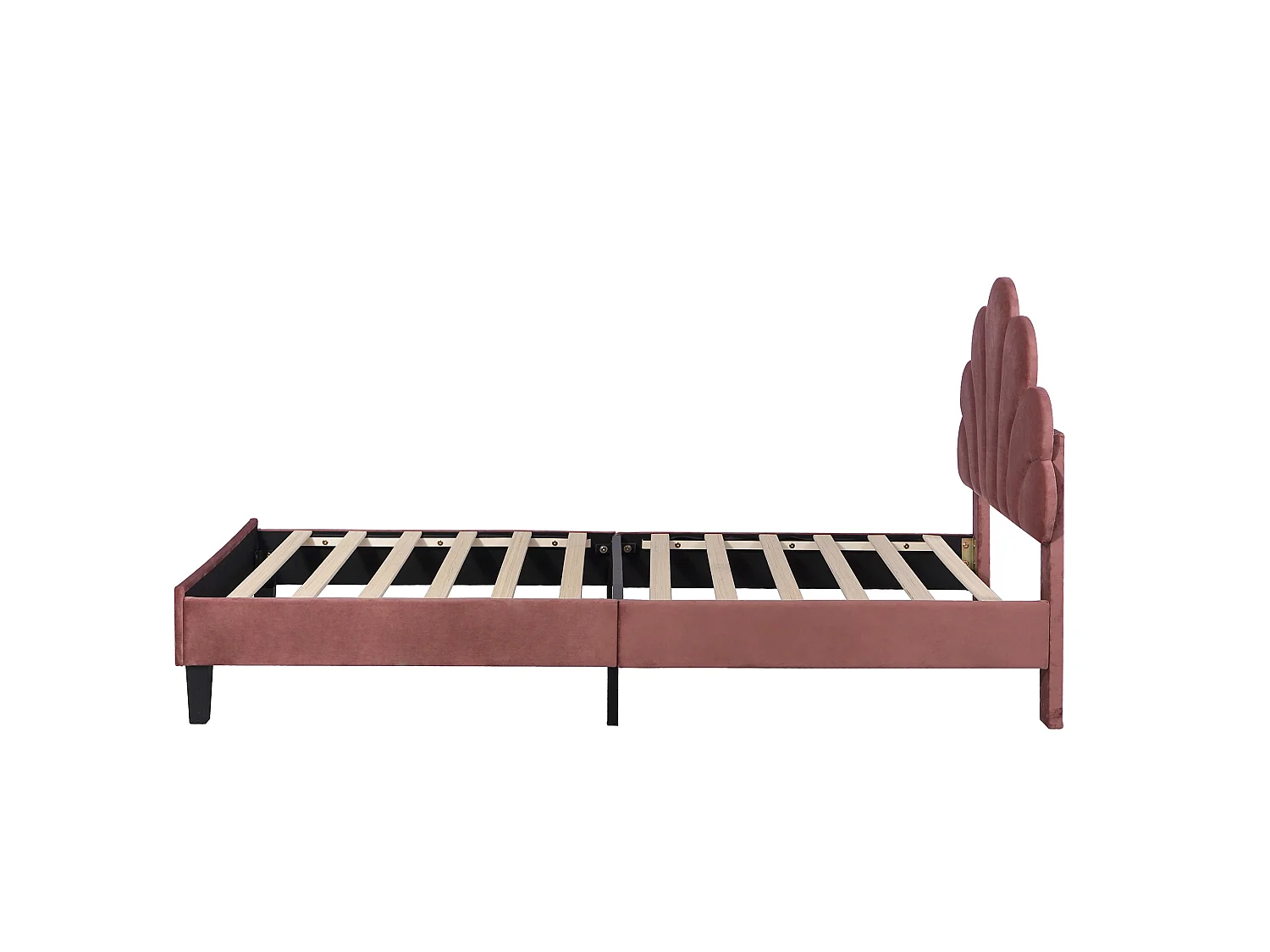 Lit rembourré 90x200 cm tête en forme de fleurs, sommier inclus, velours rouge brique, lit fille
