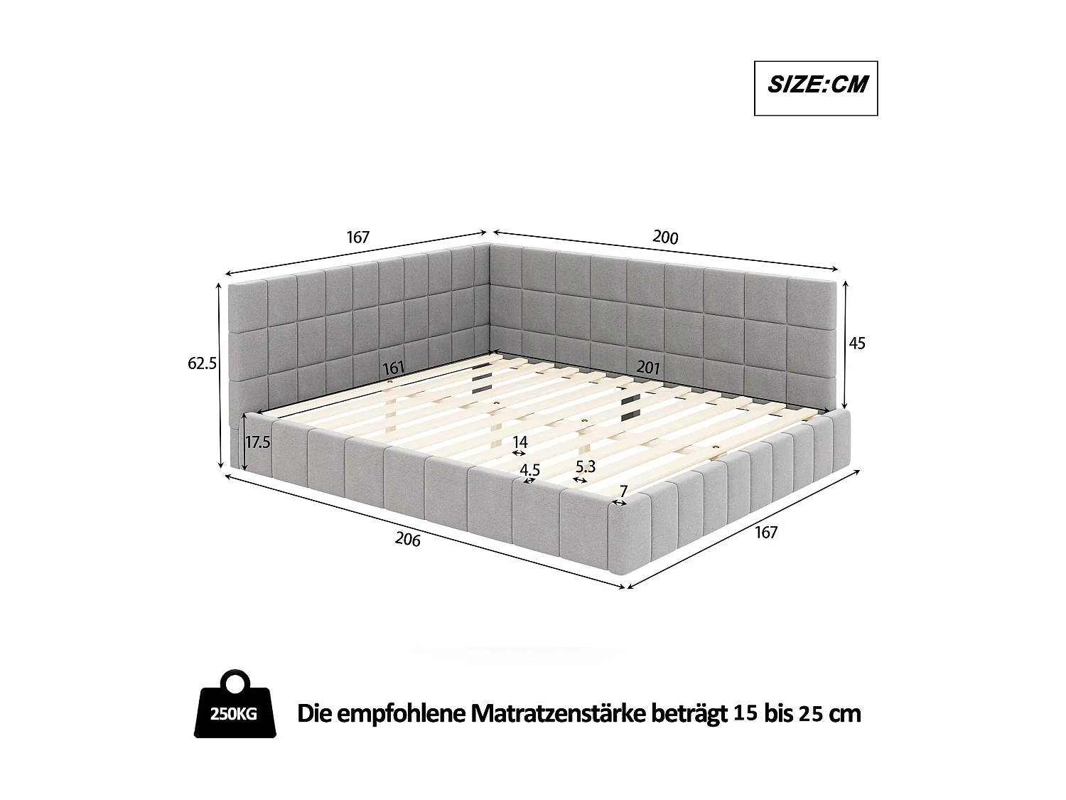 Lit multifonctionnel 160×200 cm en velours gris avec échelle et barrières de sécurité