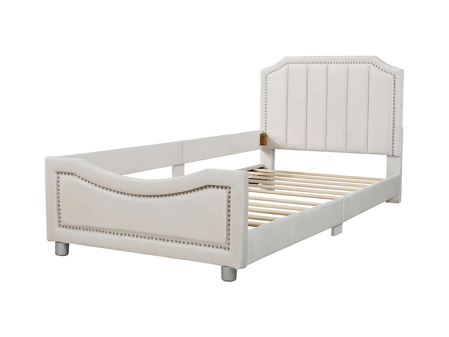 Lit enfant rembourré 90x200 cm, canapé-lit flanelle, dossier et accoudoirs, lit parent-enfant, multifonction, beige