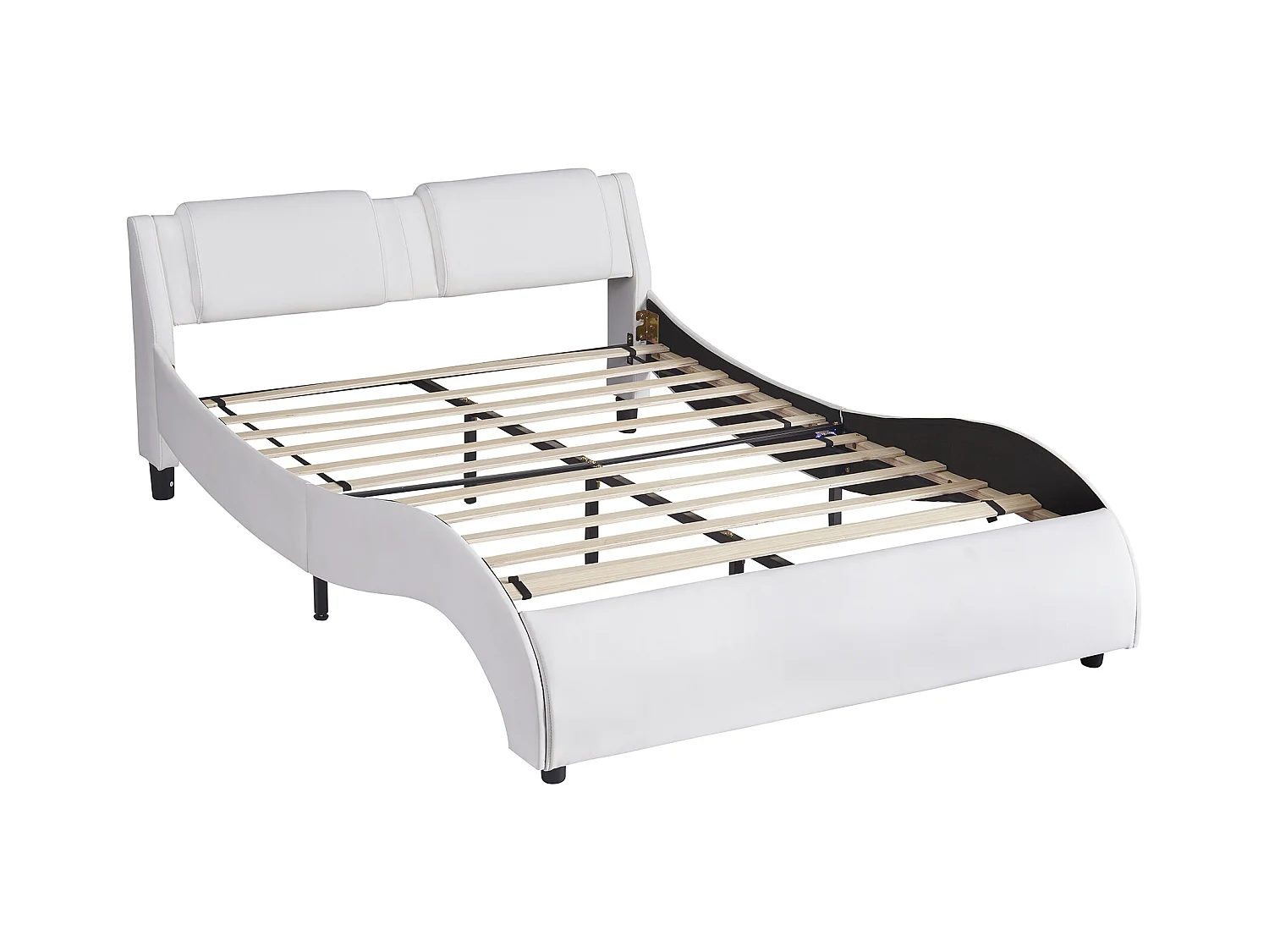 Lit rembourré 140x200 cm en simili cuir avec LED, sommier inclus, design épuré, couleur blanc