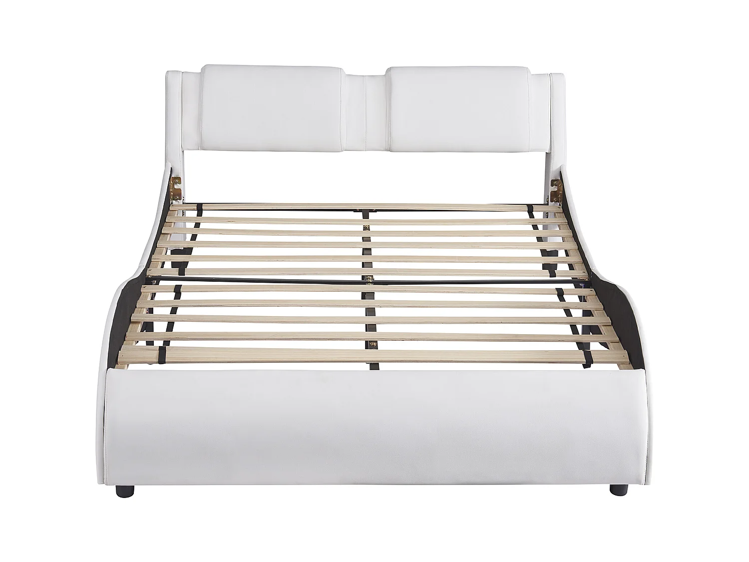 Lit rembourré 140x200 cm en simili cuir avec LED, sommier inclus, design épuré, couleur blanc