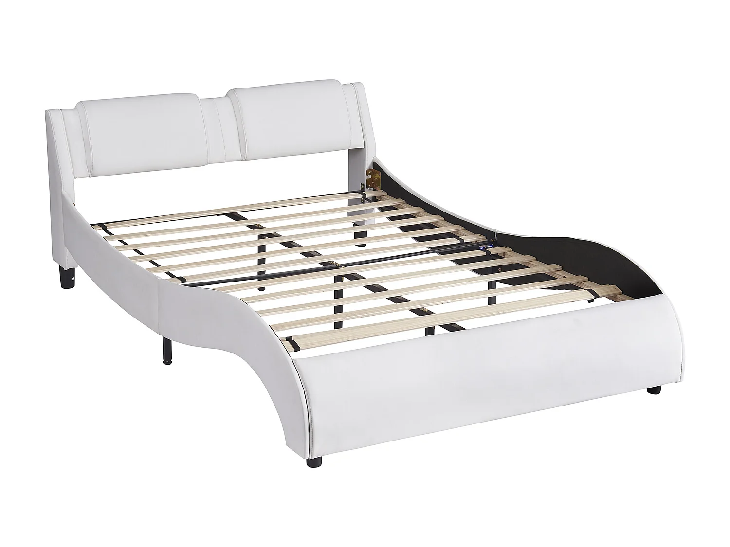 Lit rembourré 140x200 cm en simili cuir avec LED, sommier inclus, design épuré, couleur blanc