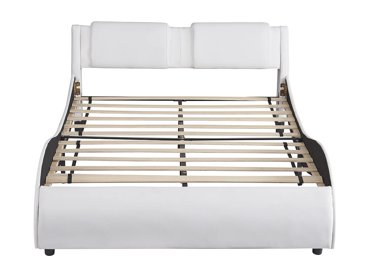 Lit rembourré 140x200 cm en simili cuir avec LED, sommier inclus, design épuré, couleur blanc