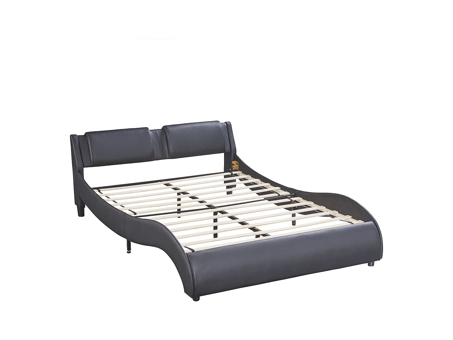 Lit rembourré 140x200 cm en simili cuir, LED intégrées, sommier inclus, cadre solide, couleur noir