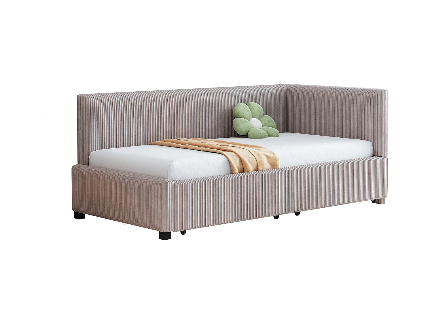 Lit convertible 90×200 cm en velours gris avec 2 tiroirs de rangement et sommier à lattes