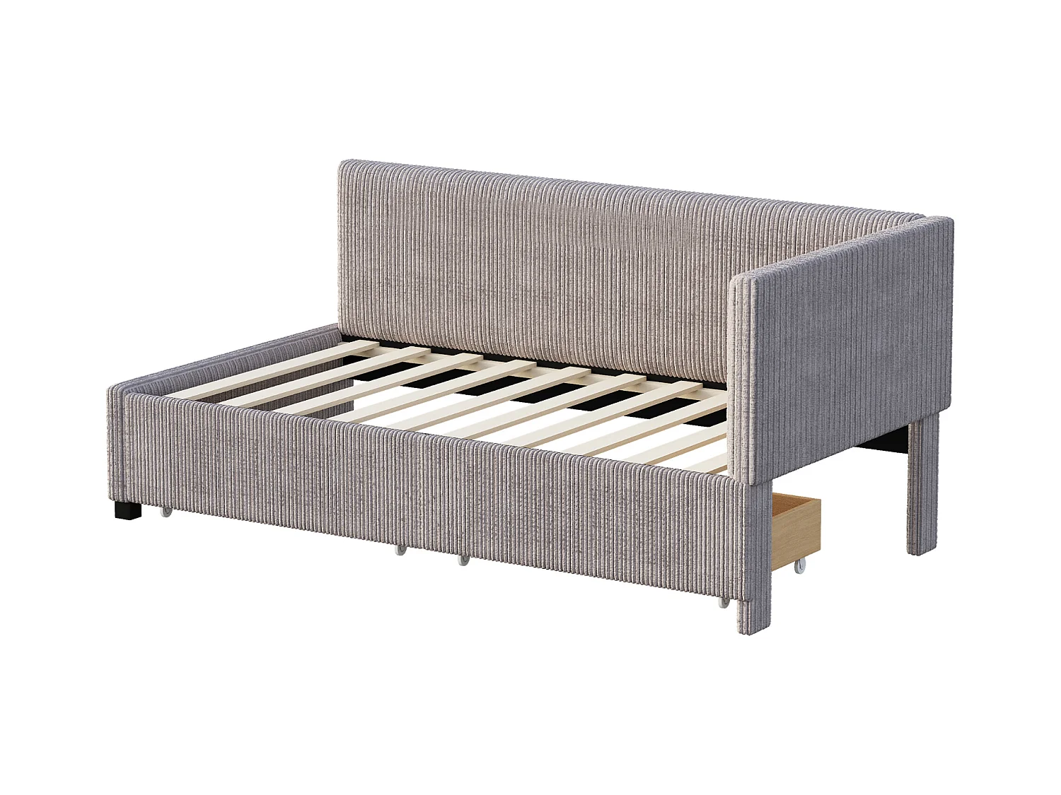 Lit convertible 90×200 cm en velours gris avec 2 tiroirs de rangement et sommier à lattes