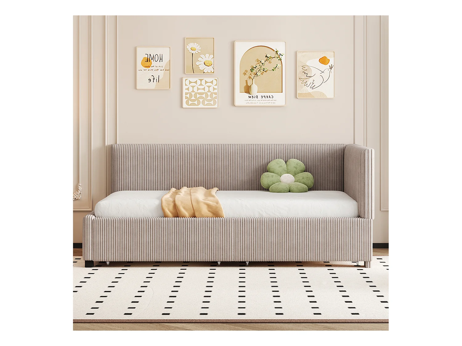 Lit convertible 90×200 cm en velours gris avec 2 tiroirs de rangement et sommier à lattes