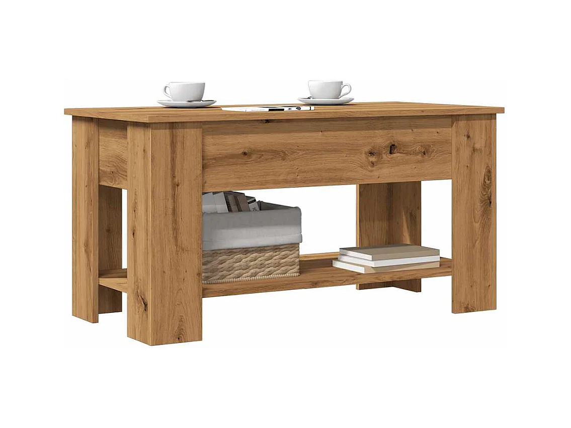 Table basse chêne artisanal 101x49x52 cm bois d'ingénierie