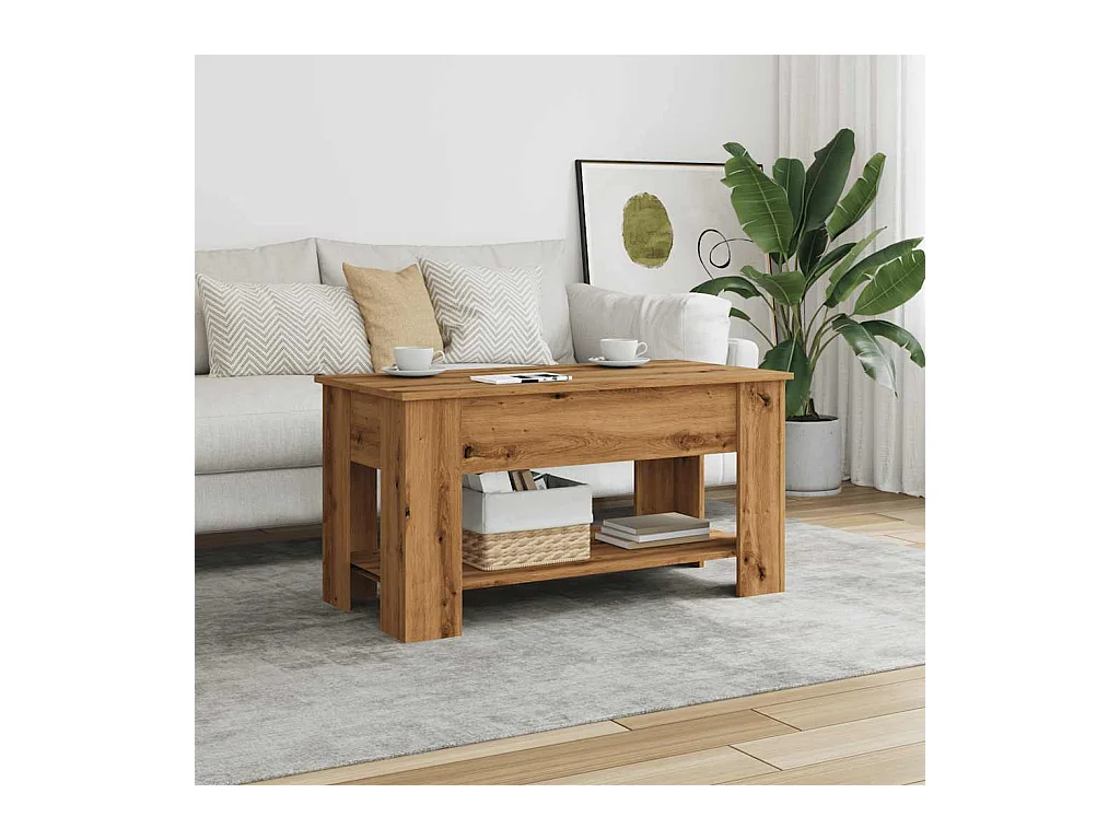 Table basse chêne artisanal 101x49x52 cm bois d'ingénierie