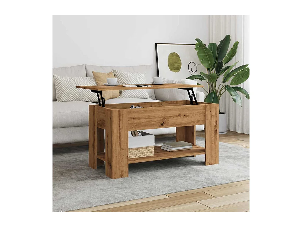 Table basse chêne artisanal 101x49x52 cm bois d'ingénierie