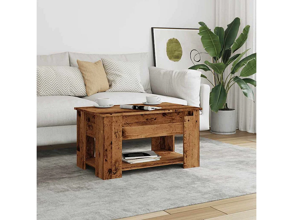 Table basse vieux bois 79x49x41 cm bois d'ingénierie