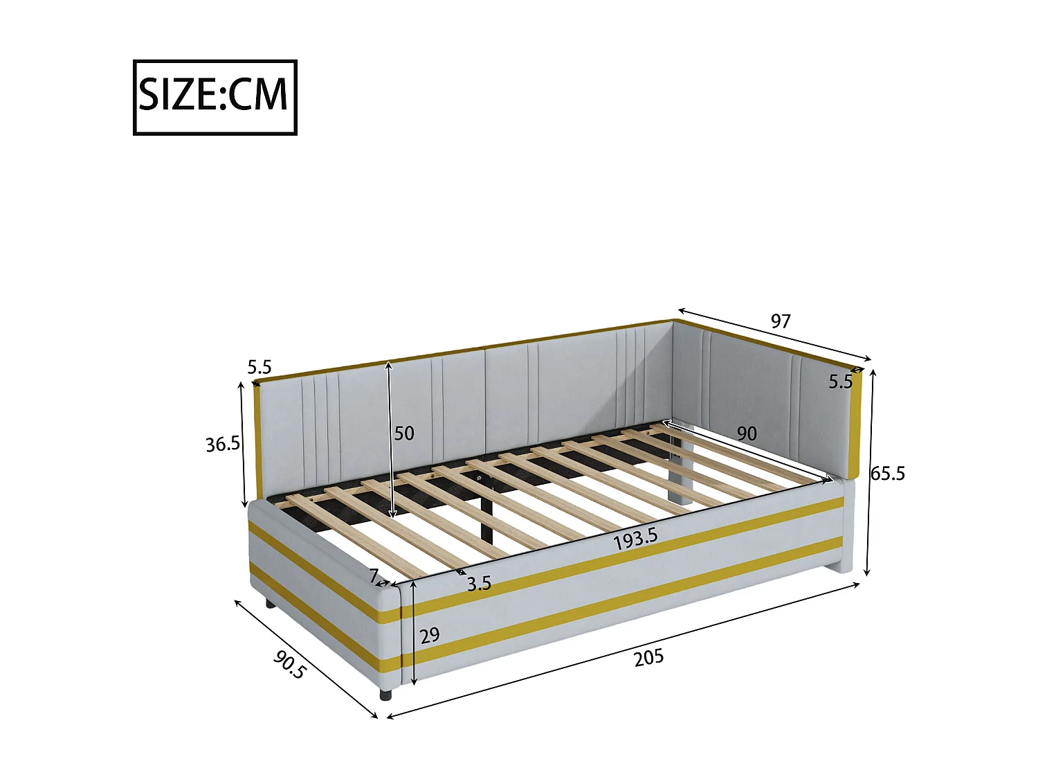 Lit rembourré 90x200 cm multifonction, sommier inclus, velours gris, convertible canapé