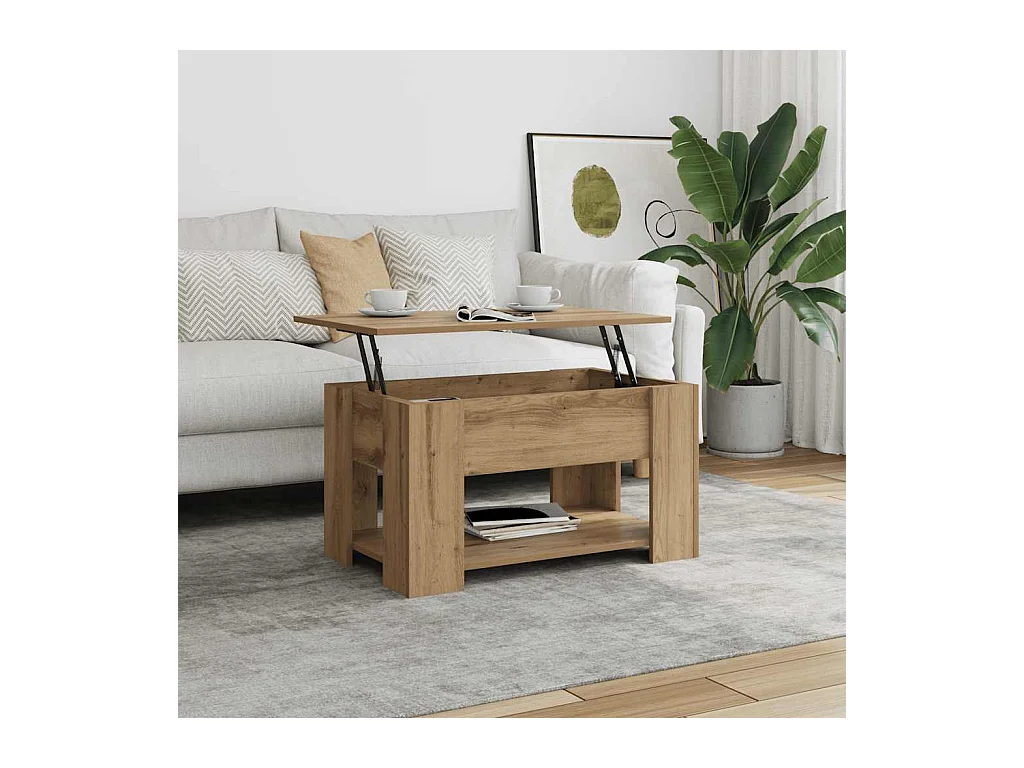 Table basse chêne artisanal 79x49x41 cm bois d'ingénierie