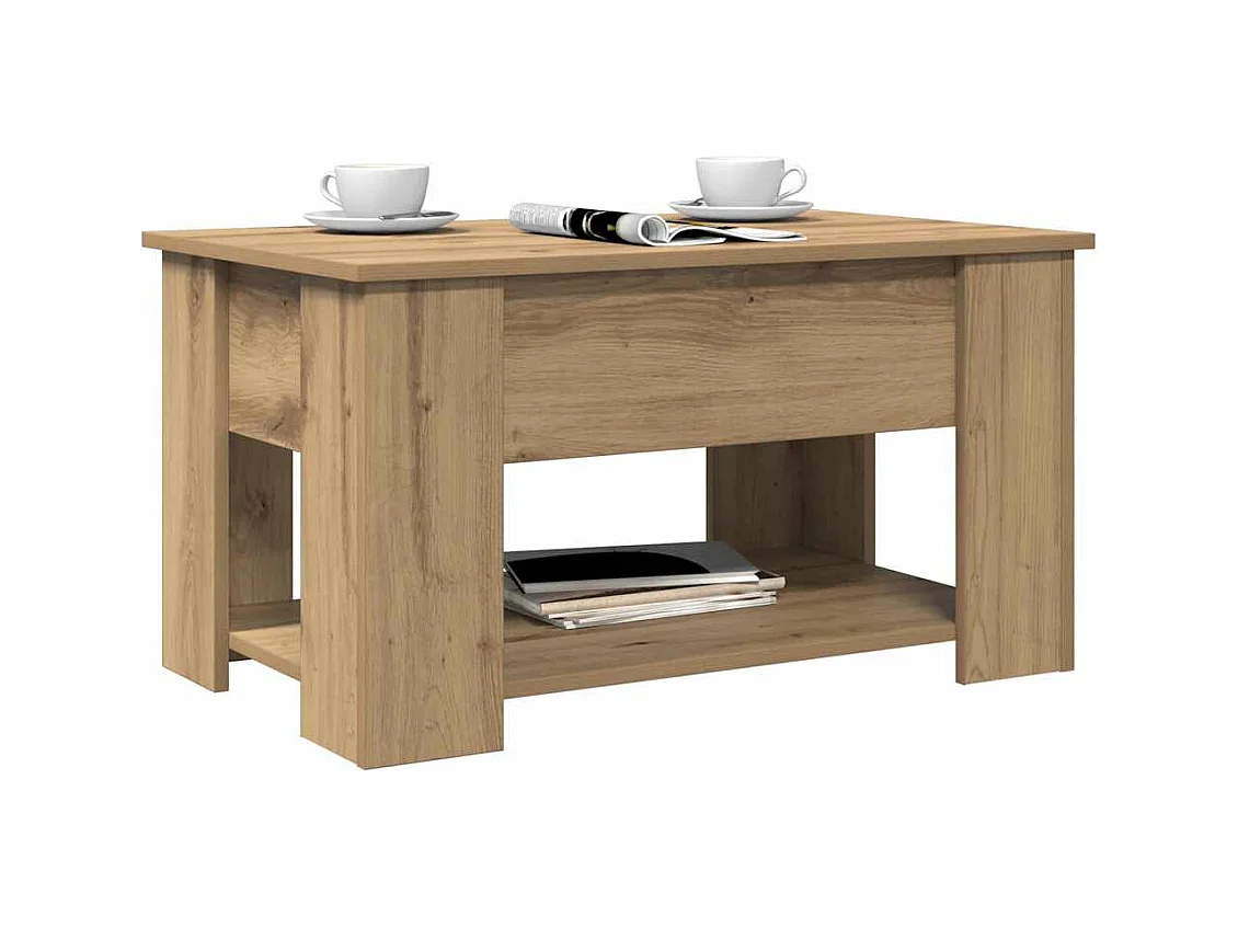 Table basse chêne artisanal 79x49x41 cm bois d'ingénierie