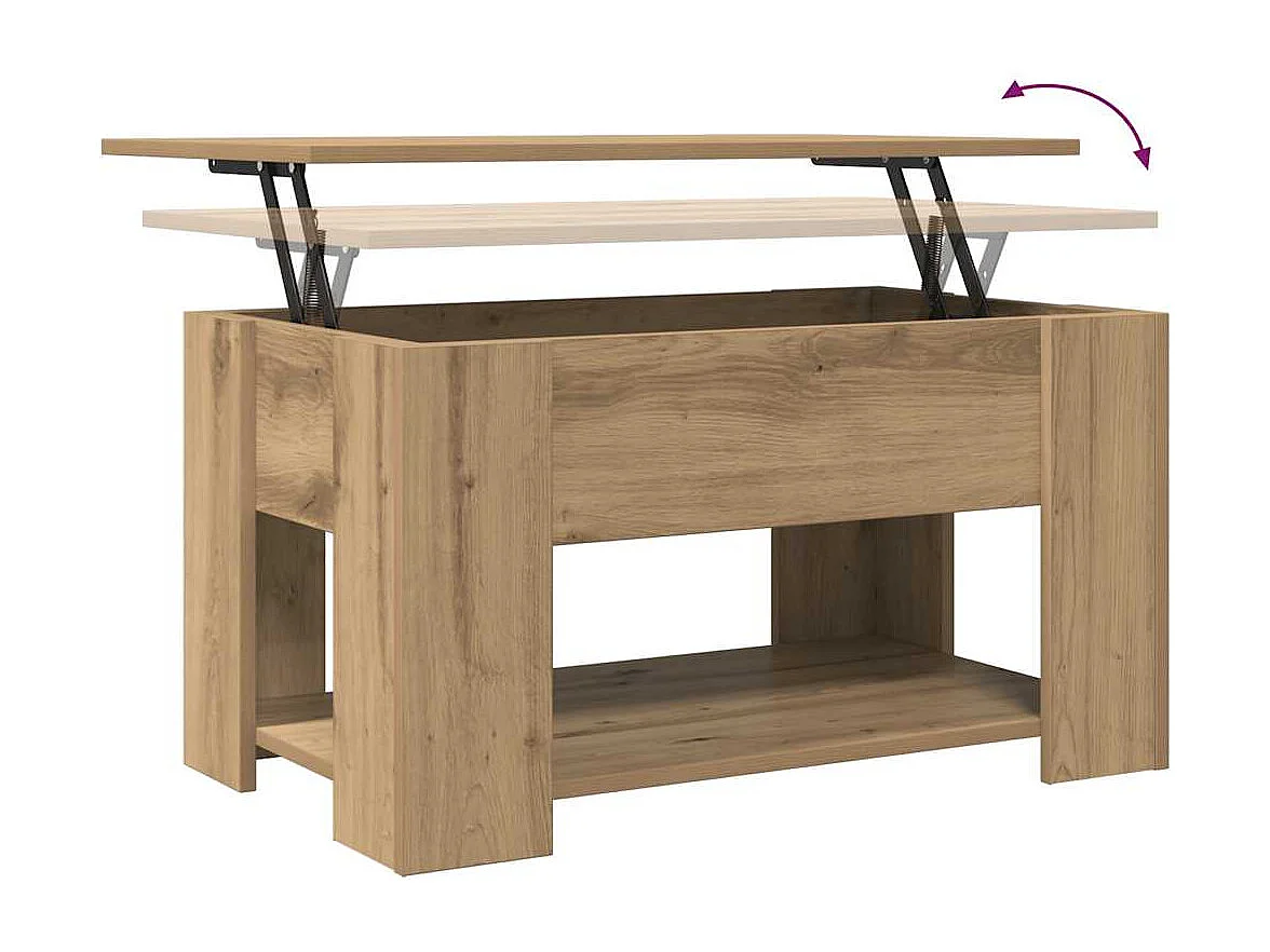 Table basse chêne artisanal 79x49x41 cm bois d'ingénierie