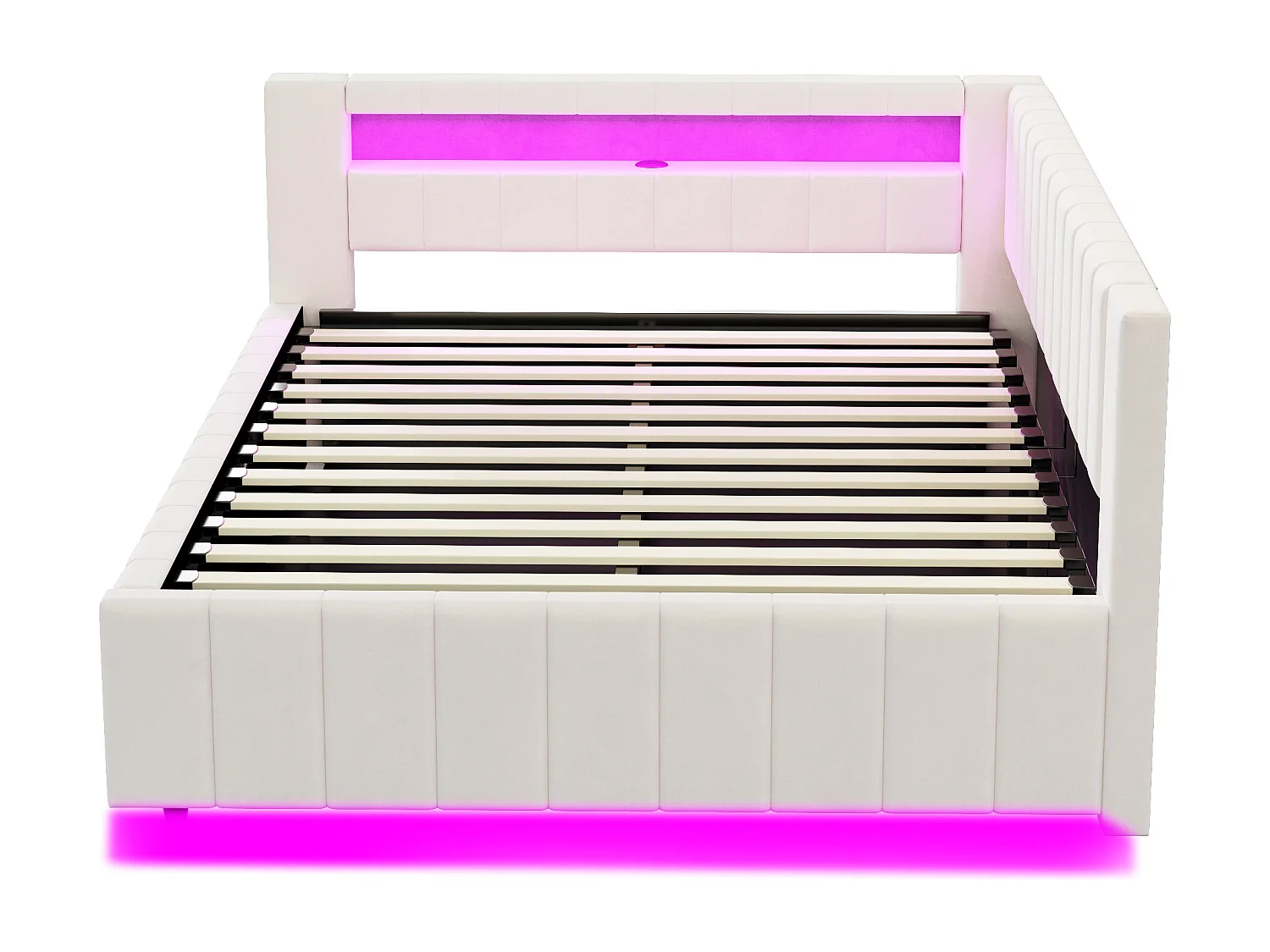 Lit coffre multifonctionnel 140x200 cm, avec espace de rangement hydraulique, éclairage LED et port USB, en velours beige