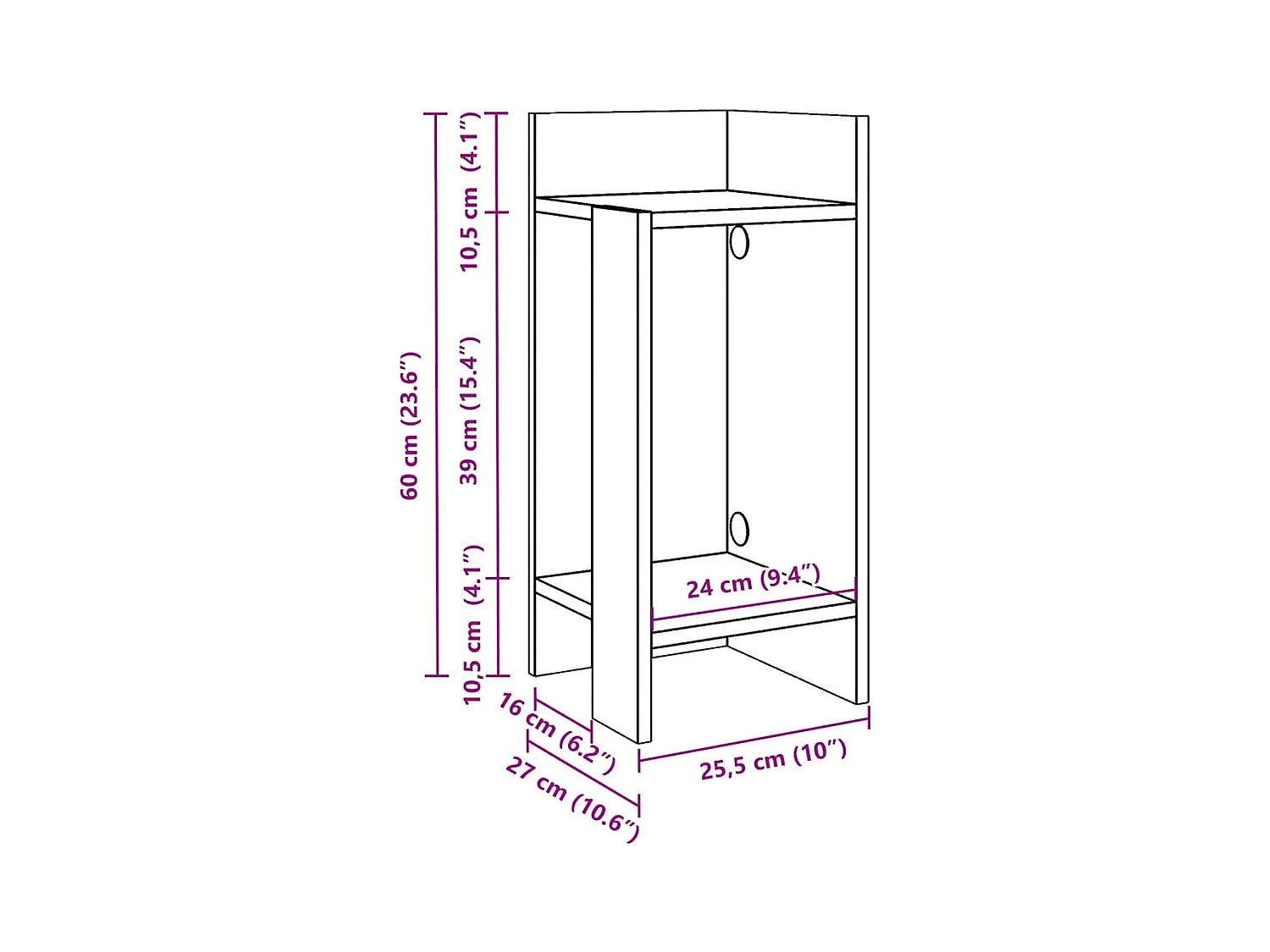 Table d'appoint avec étagère chêne artisanal 25,5x27x60 cm