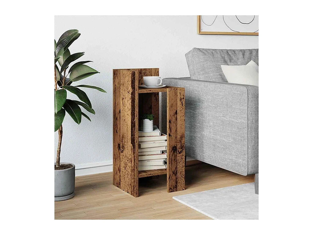 Table d'appoint avec étagère vieux bois 25,5x27x60 cm
