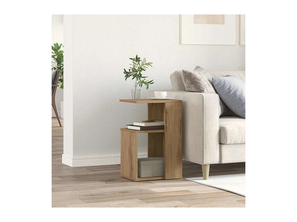 Table d'appoint chêne artisanal 36x30x56 cm bois d'ingénierie