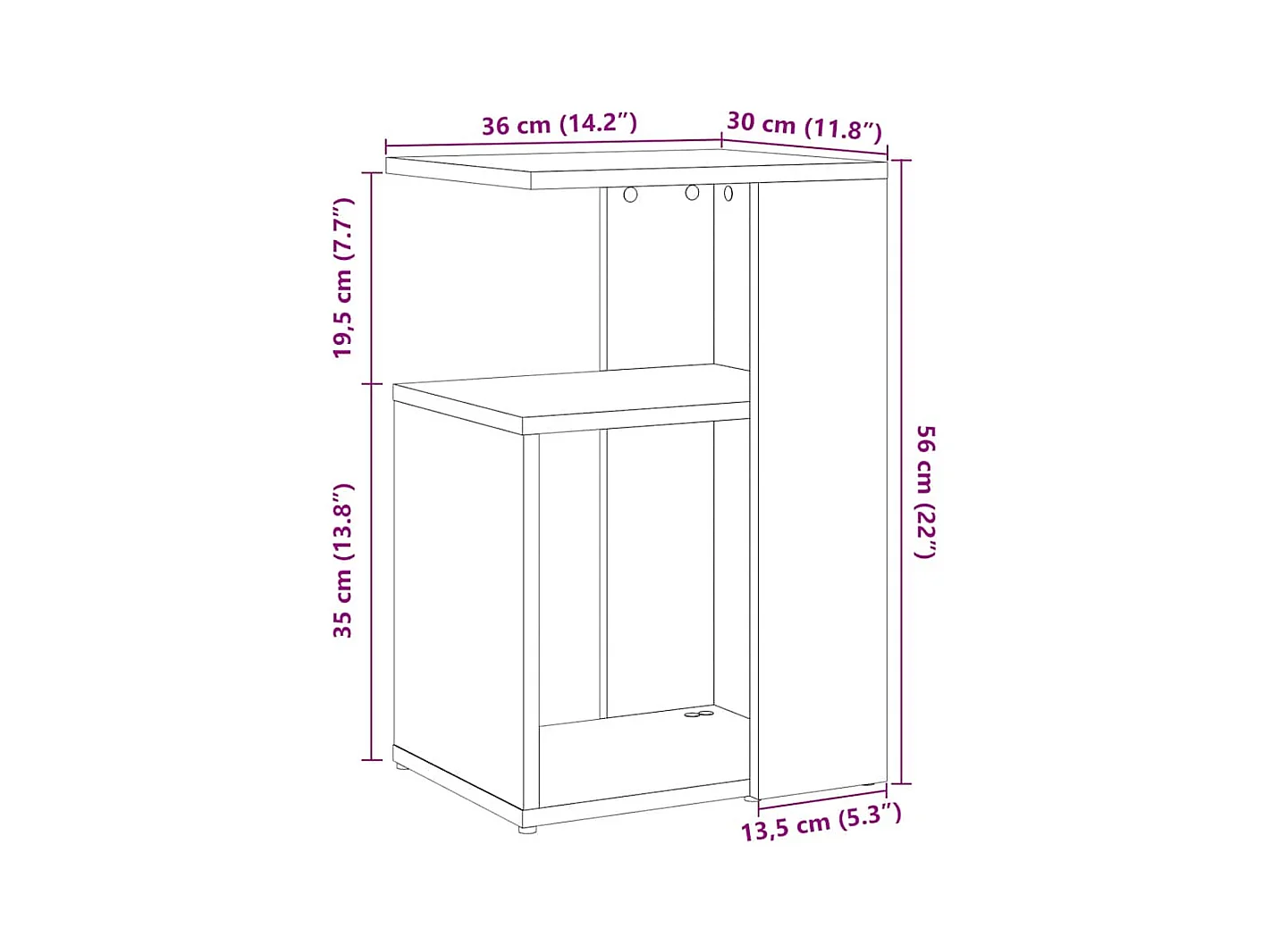 Table d'appoint chêne artisanal 36x30x56 cm bois d'ingénierie