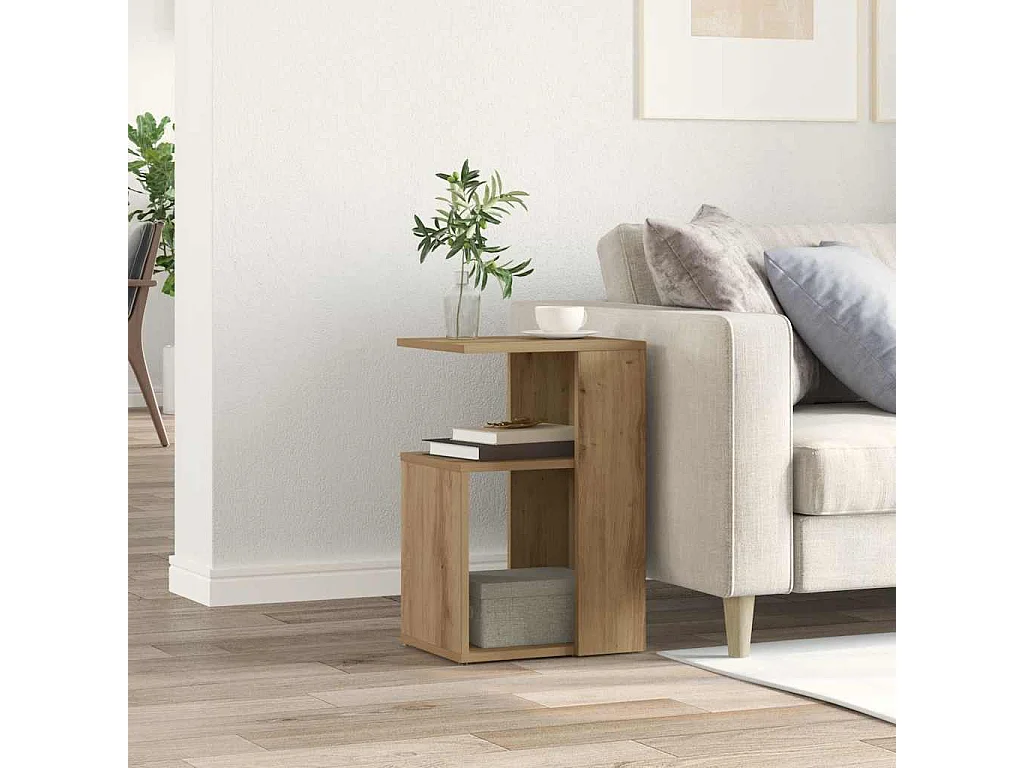 Table d'appoint chêne artisanal 36x30x56 cm bois d'ingénierie