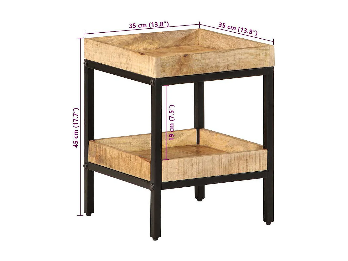 Bijzettafel met plank Bruin 35 x 35 x 45 cm massief mangohout