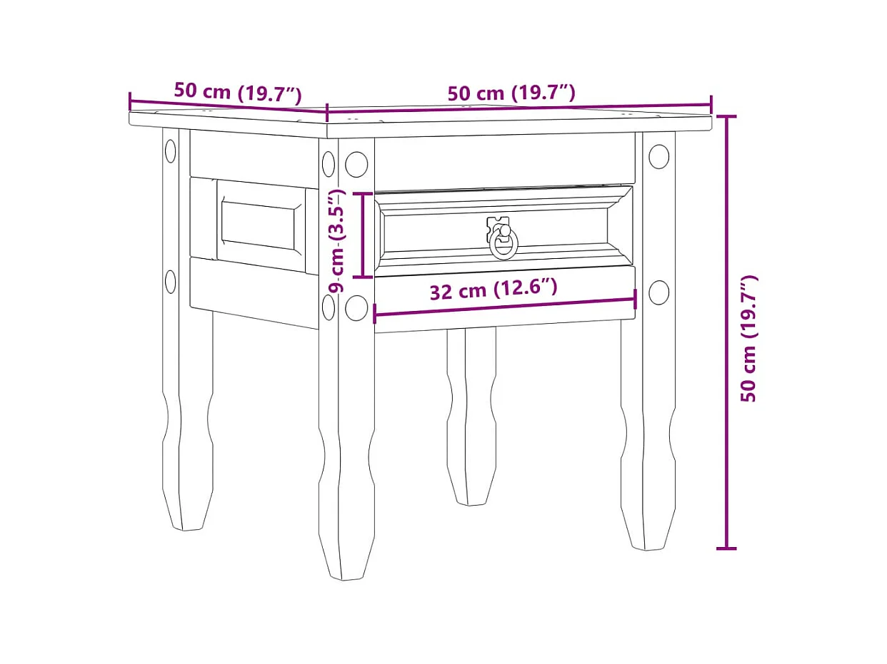 Table d'appoint Corona 50x50x50 cm bois de pin massif