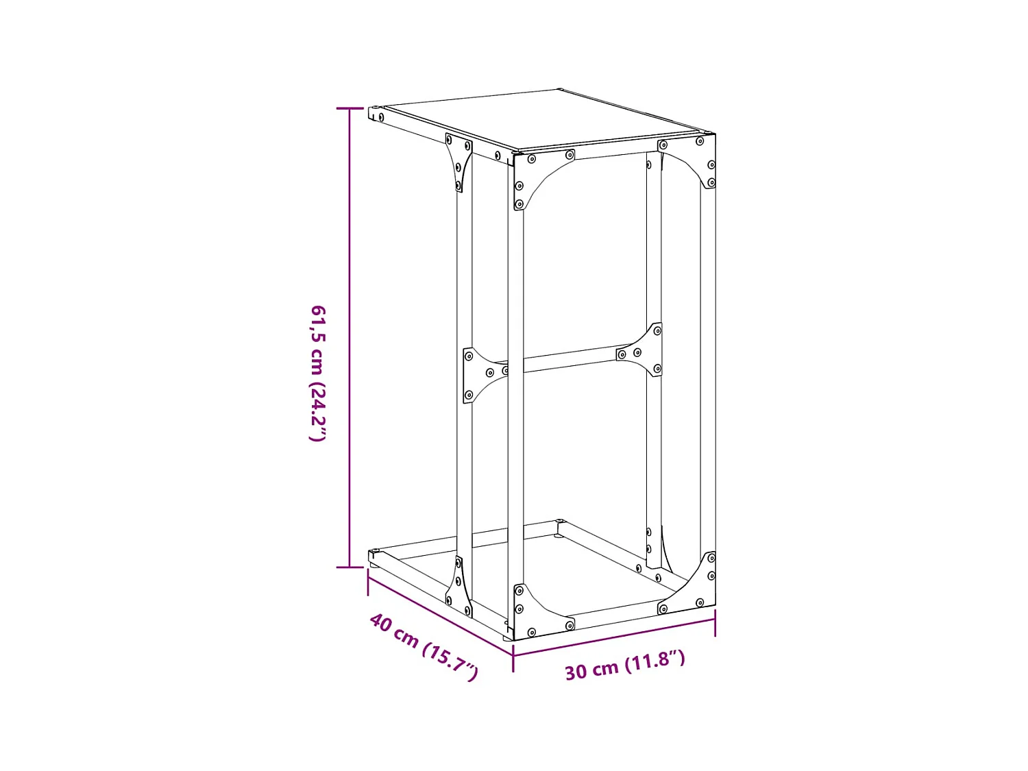 Mesa de apoio com vidro transparente 40x30x61,5 cm aço