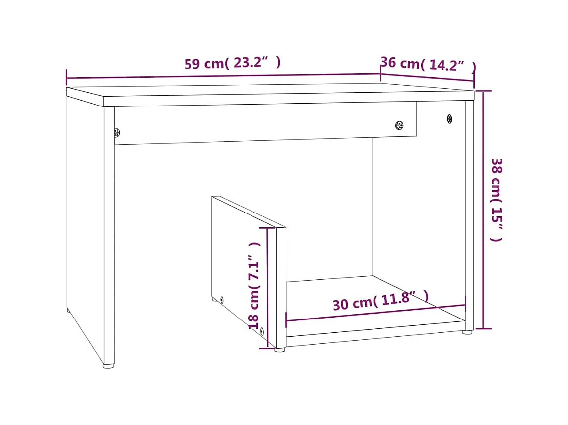 Mesa de apoio 59x36x38 cm derivados madeira carvalho castanho