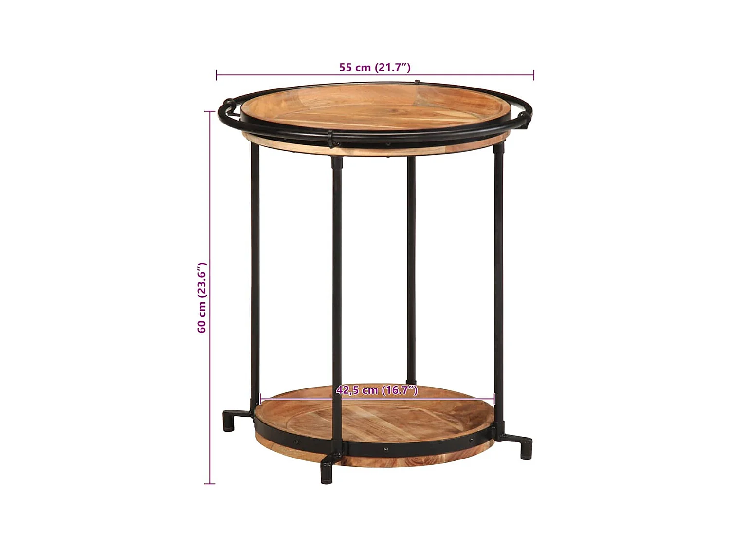 Table d'appoint Ø55x60 cm bois massif d'acacia