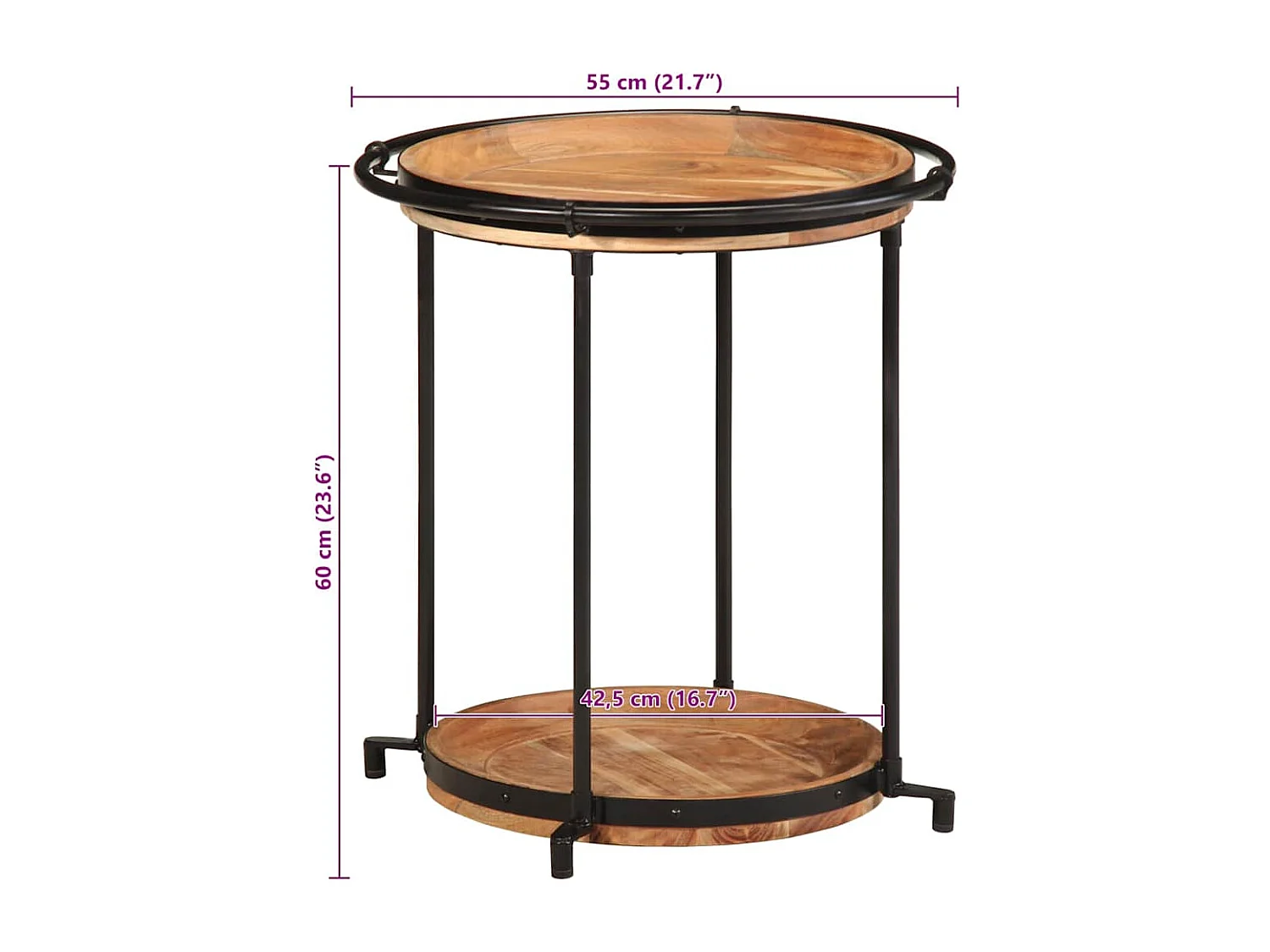 Table d'appoint Ø55x60 cm bois massif d'acacia