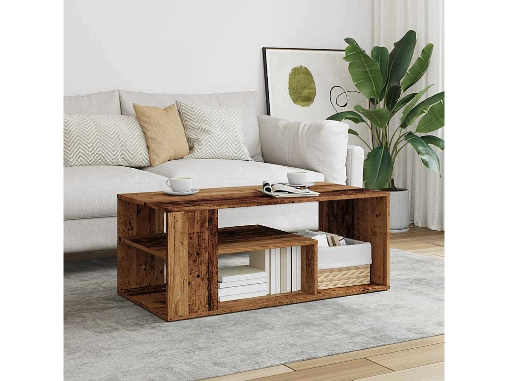 Salontafel 100x50x40 cm bewerkt hout oud houtkleurig
