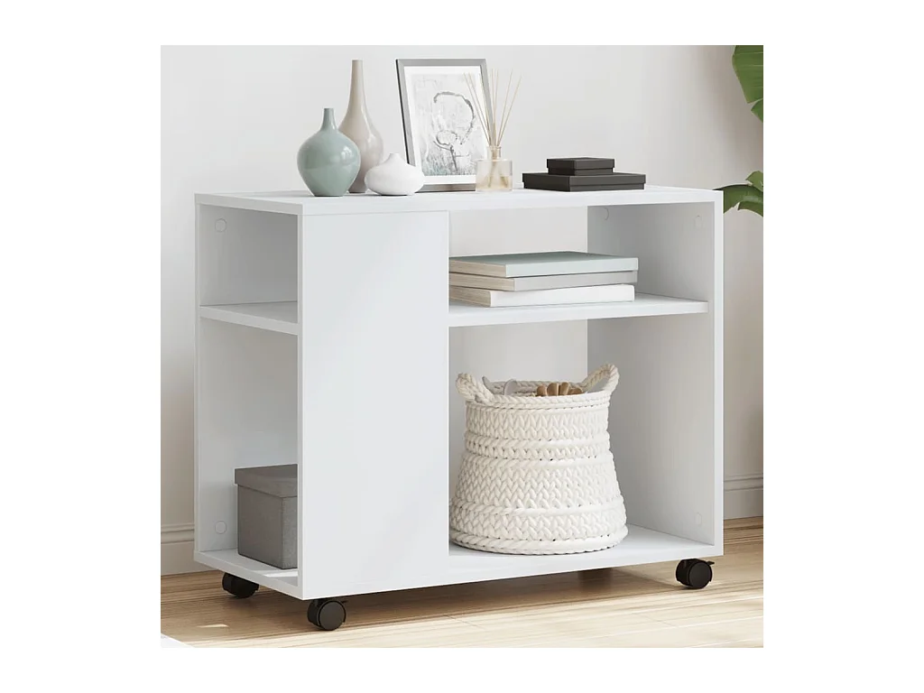 Table d'appoint avec roues blanc 70x35x60 cm bois d'ingénierie