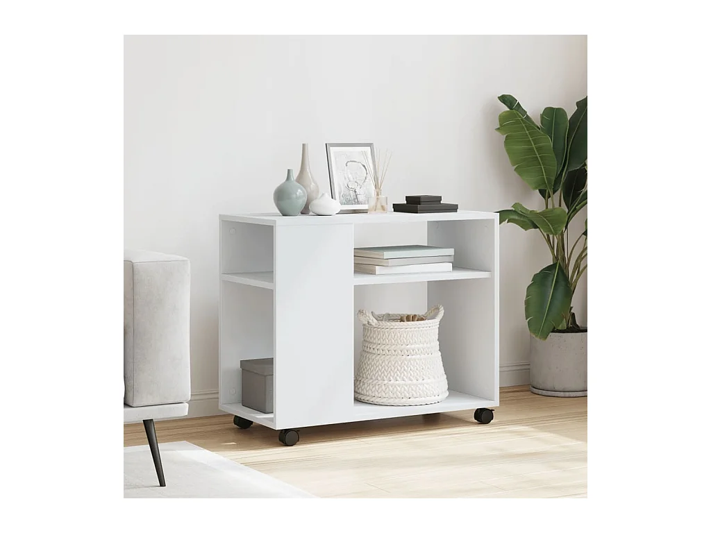 Table d'appoint avec roues blanc 70x35x60 cm bois d'ingénierie