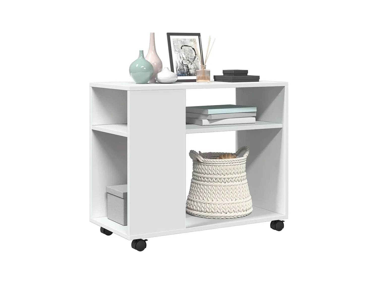 Table d'appoint avec roues blanc 70x35x60 cm bois d'ingénierie