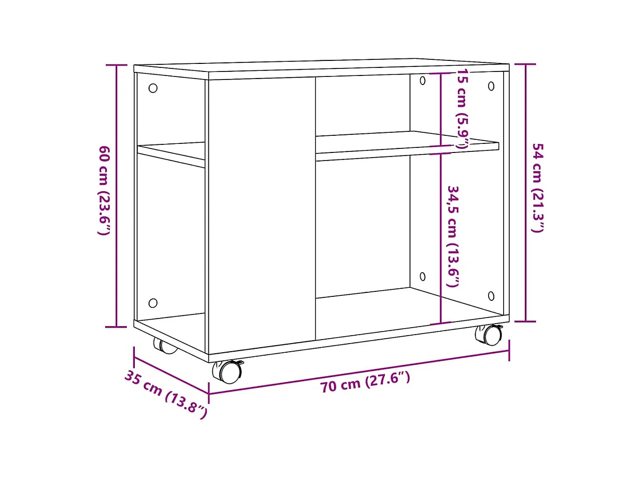 Table d'appoint avec roues blanc 70x35x60 cm bois d'ingénierie