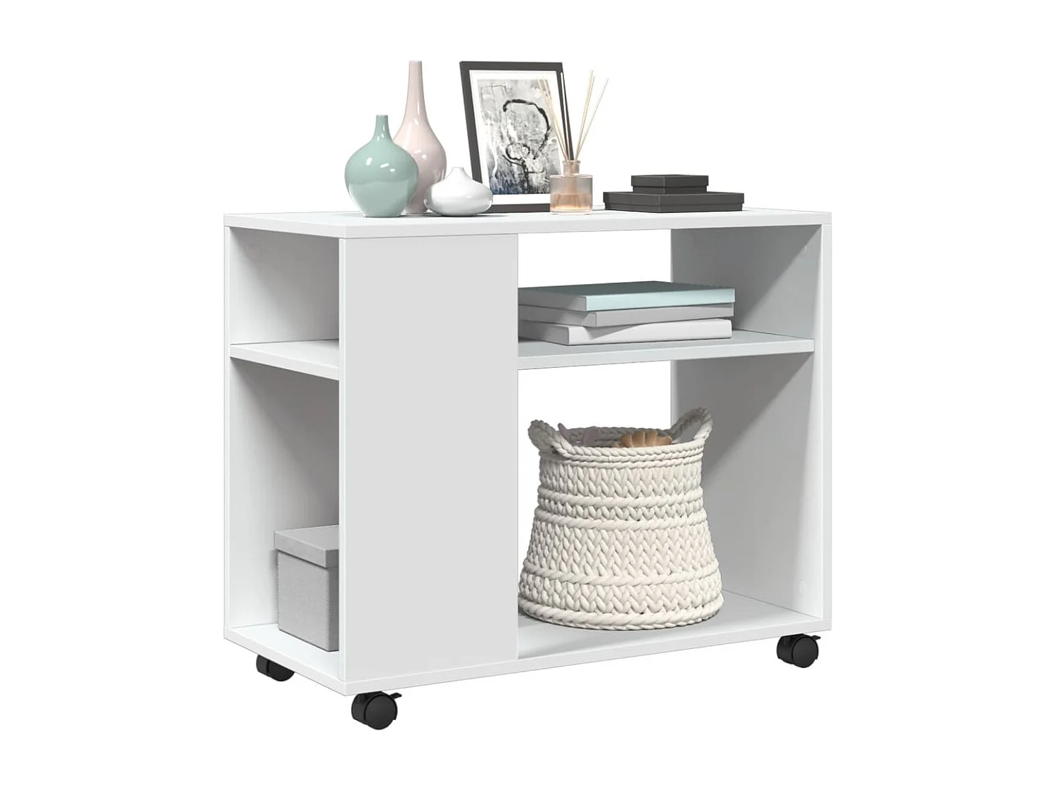 Table d'appoint avec roues blanc 70x35x60 cm bois d'ingénierie