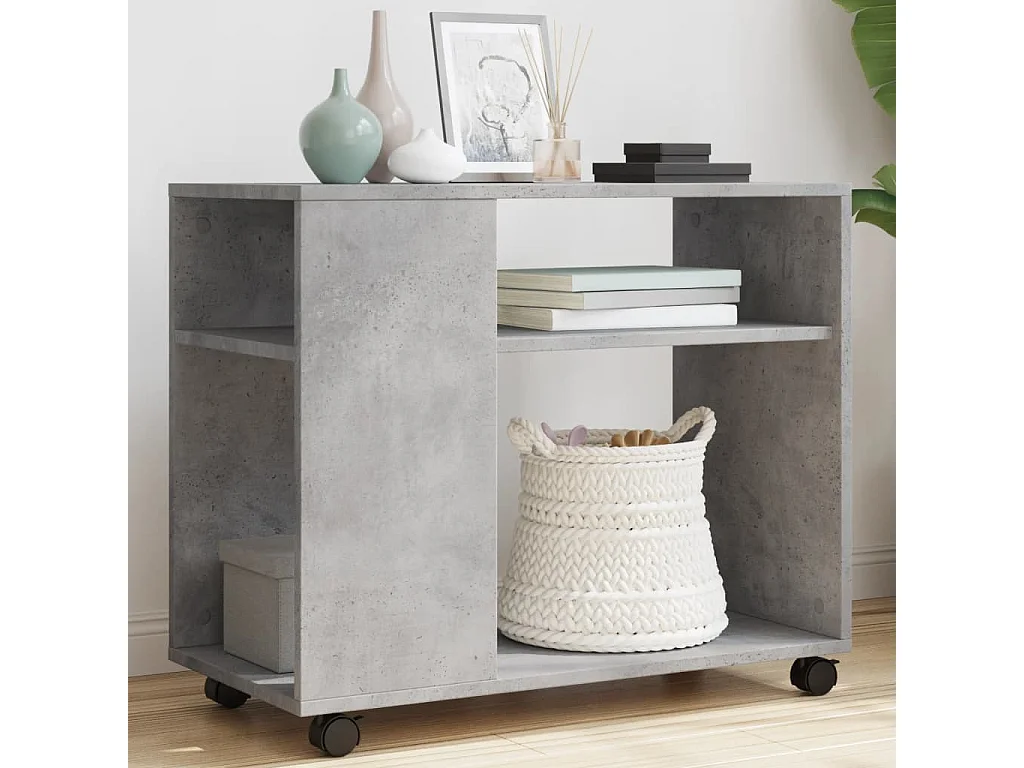 Bijzettafel met wielen 70x35x60 cm bewerkt hout betongrijs