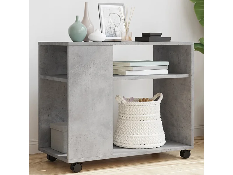 Bijzettafel met wielen 70x35x60 cm bewerkt hout betongrijs