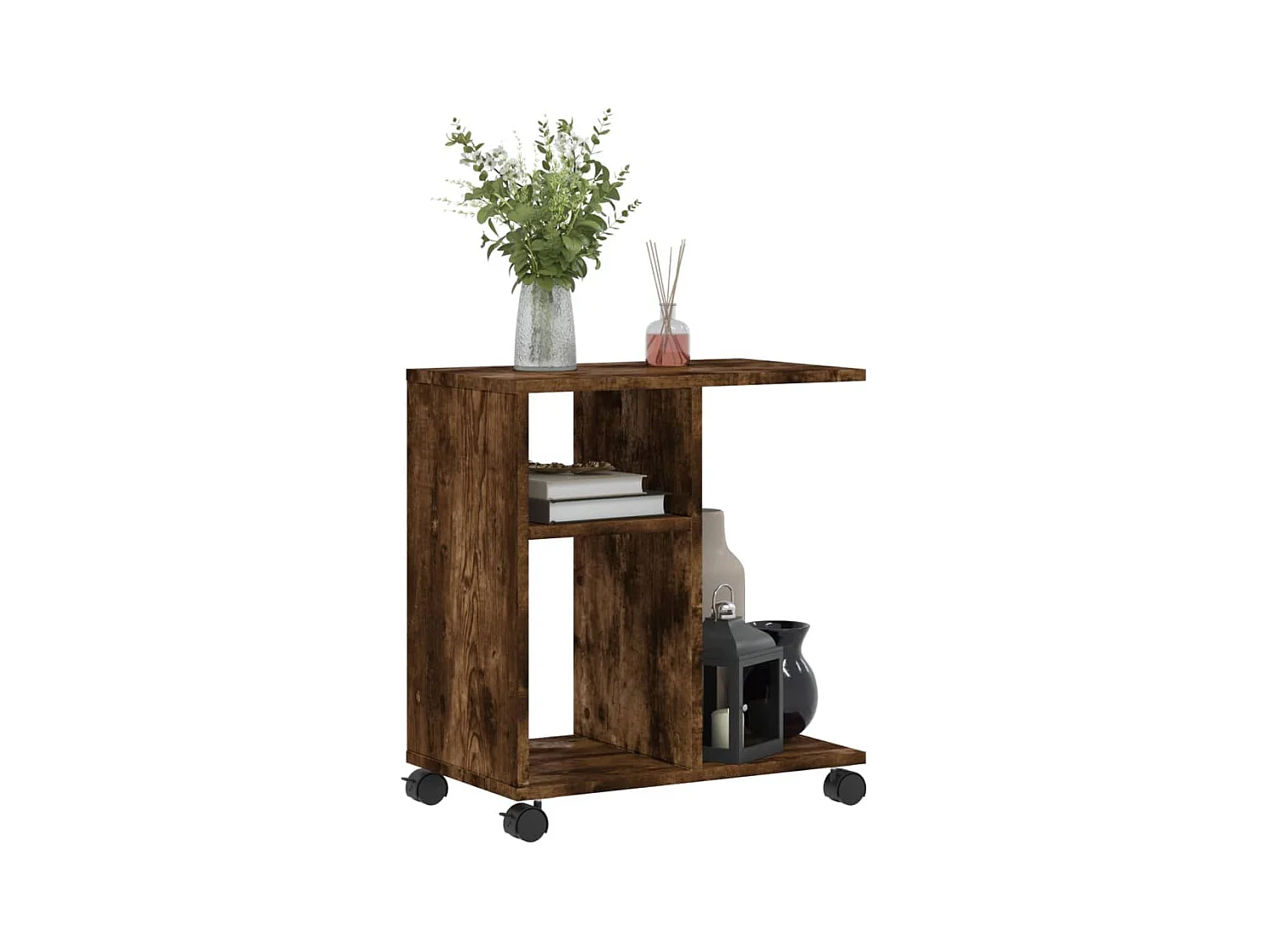 Table d'appoint avec roues chêne fumé bois d'ingénierie