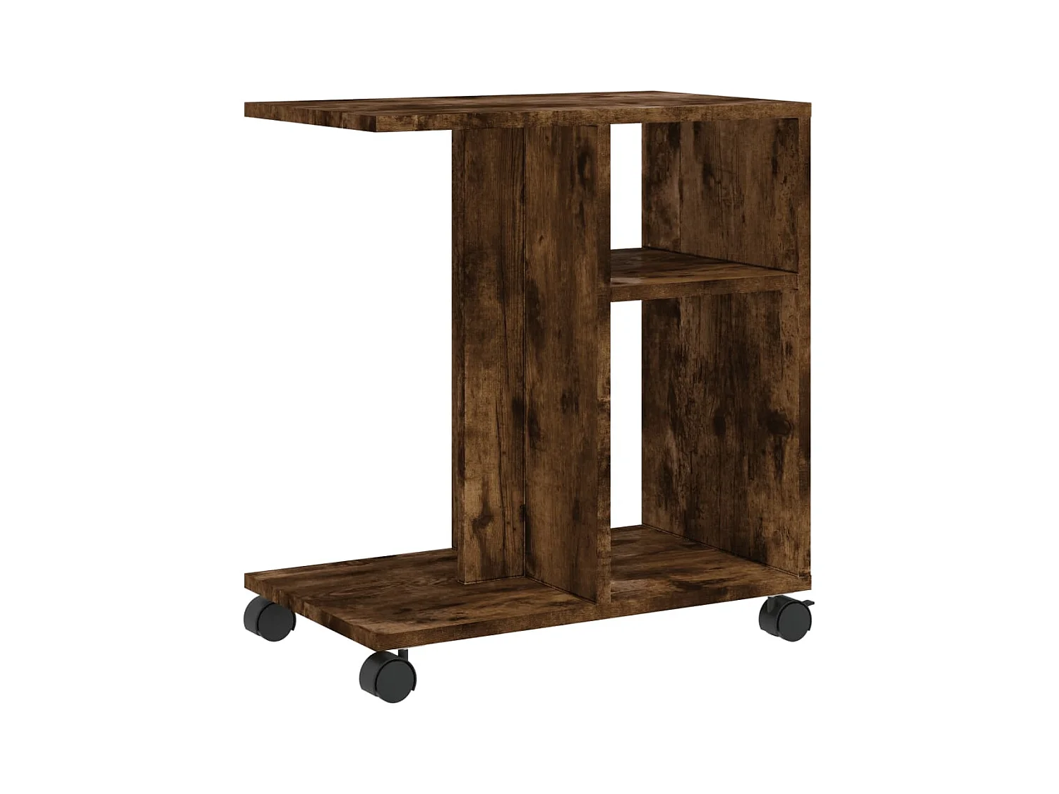Table d'appoint avec roues chêne fumé bois d'ingénierie