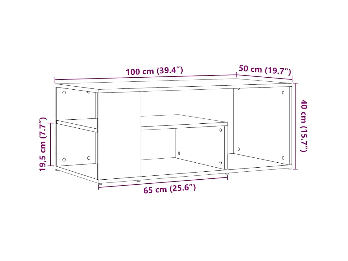 Table d'appoint chêne artisanal 100x50x40 cm bois d'ingénierie