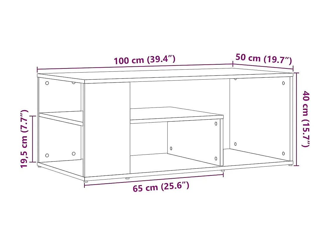 Table d'appoint chêne artisanal 100x50x40 cm bois d'ingénierie