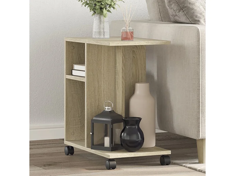 Table d'appoint avec roues chêne sonoma bois d'ingénierie