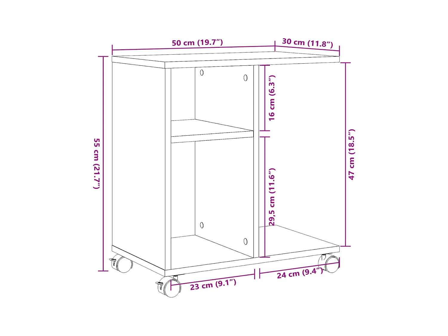Table d'appoint avec roues chêne sonoma bois d'ingénierie