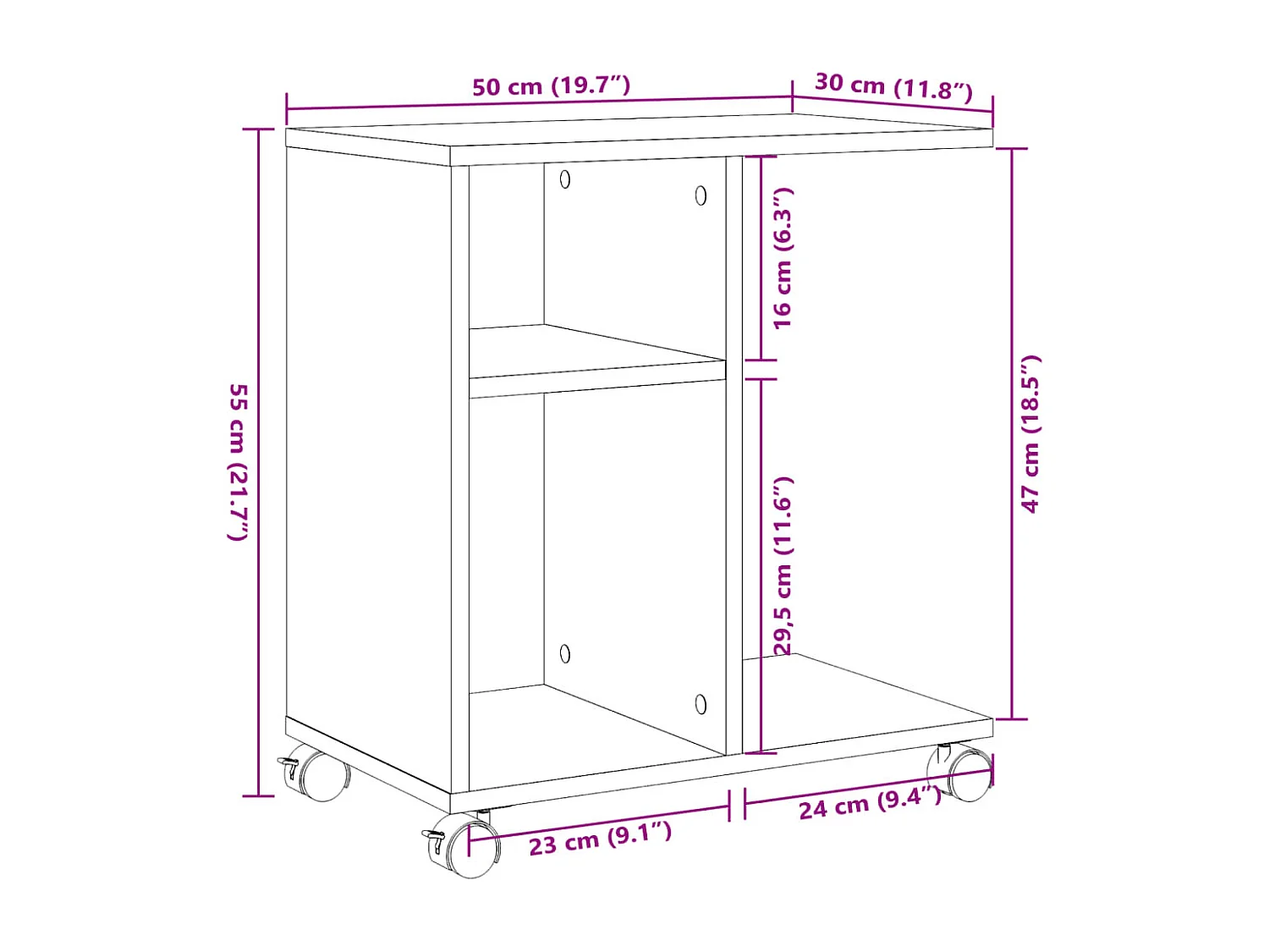 Table d'appoint avec roues chêne sonoma bois d'ingénierie